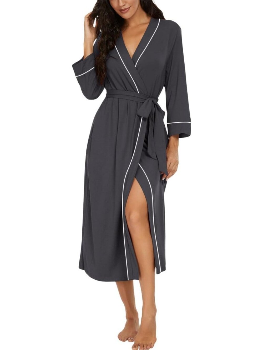Cozy 3/4 Sleeve Long Bath Robe for Women, Sizes XS-4XL, Perfect for Relaxation